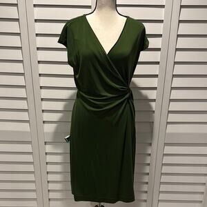 Ann Taylor Green Ruched Wrap Midi Dress